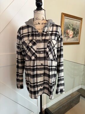 H&M Black and Gray Checkered Hoodie